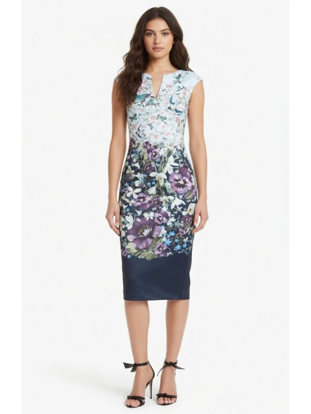NWT TED BAKER Tiha in Blue Butterfly Floral Fitted Pencil Sheath Dress 1 / US XS
